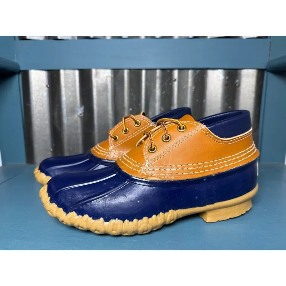 LL Bean Boots Womens 7 Low Top Blue Tan Moc Gumshoes Rain Duck Shoes Made in USA